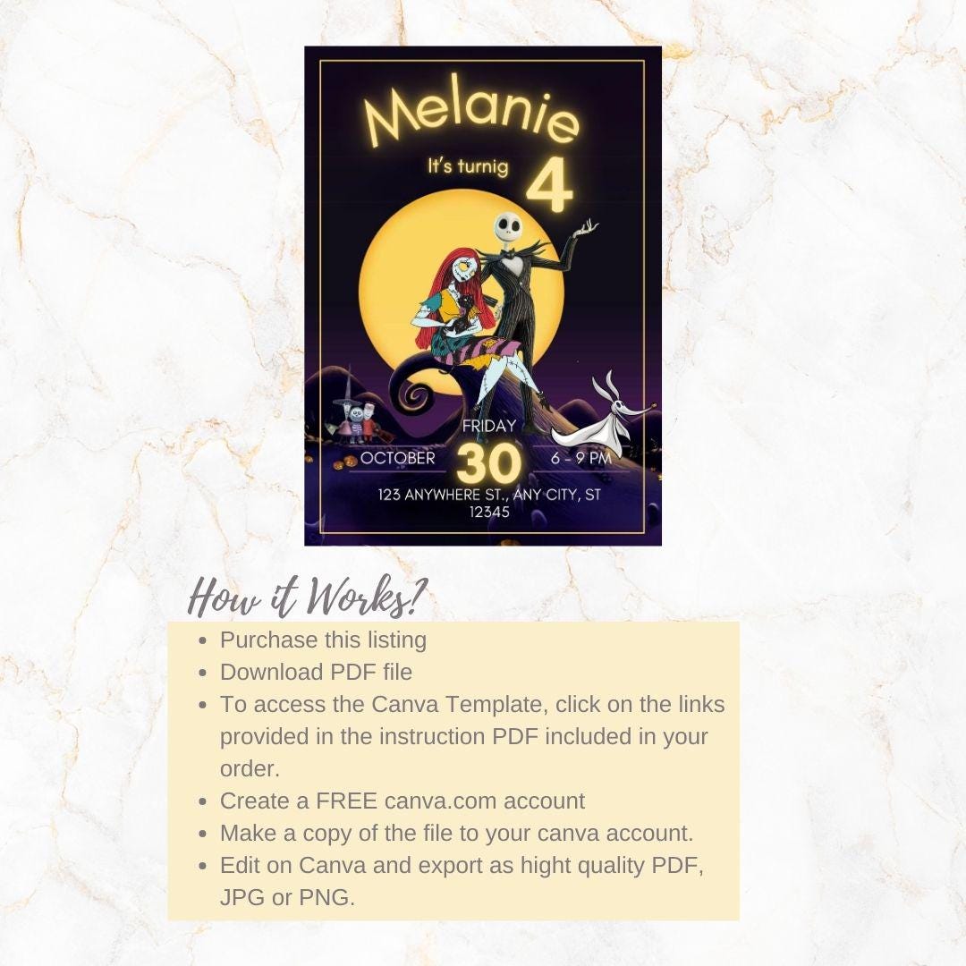 Editable Nightmare Before Christmas Birthday Party Invitation Halloween ...