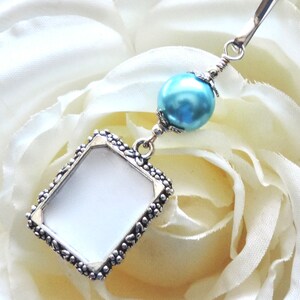 Something blue for the bride to be. Wedding bouquet photo charm with a one or 2 sided small picture frame. image 2