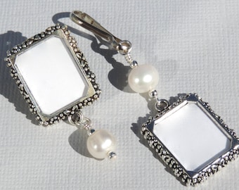 Wedding bouquet photo charm and photo lapel pin. Bride and groom gift set. Virtual bridal shower gift.