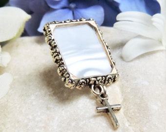 Memorial Photo Lapel Pin with Tiny Cross: DIY Remembrance Gift