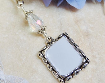 Memorial charm with small picture frame and teardrop crystal. Perfect for a bride's wedding bouquet.