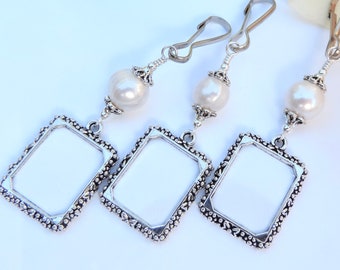 Photo charms for a wedding bouquet. Set of 3 freshwater pearl memorial charms.