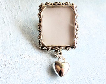 Memorial photo lapel pin with tiny heart and small picture frame. Graduation gift. Remembrance photo brooch. DIY or I do photo.