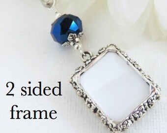 Something blue for the bride to be! 2 sided Wedding bouquet photo charm. Metallic blue. Bridal shower gift.