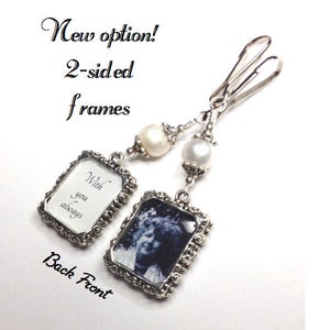 2 sided Wedding bouquet photo charm. DIY or I do photos. Pearl wedding charm. Memorial photo charm 2 sided. Bridal shower gift. Sister gift