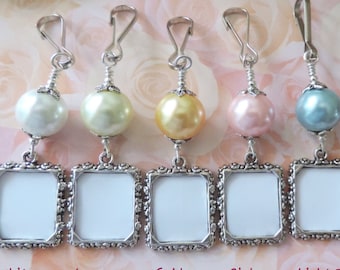 Wedding bouquet photo charm. Remember someone you love with this small picture frame charm.