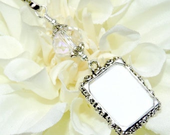 Wedding bouquet photo charm with clear crystal. Memorial photo charm for a Bridal bouquet. Gift for the bride.