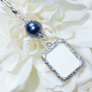 Something blue for the bride to be. Wedding bouquet photo charm with a one or 2 sided small picture frame. Navy blue