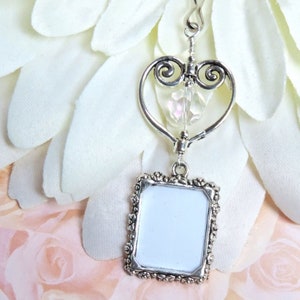 Wedding bouquet and memorial photo charm with crystal and heart. Small picture frame charm for a bridal bouquet. Wedding keepsake. image 2