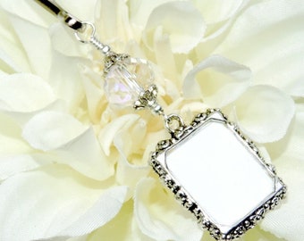 Wedding bouquet photo charm with clear crystal. Memorial photo charm for a Bridal bouquet. Gift for the bride.