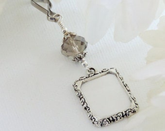 Wedding bouquet photo charm with crystal. Small picture frame memorial charm to remember your loved one.