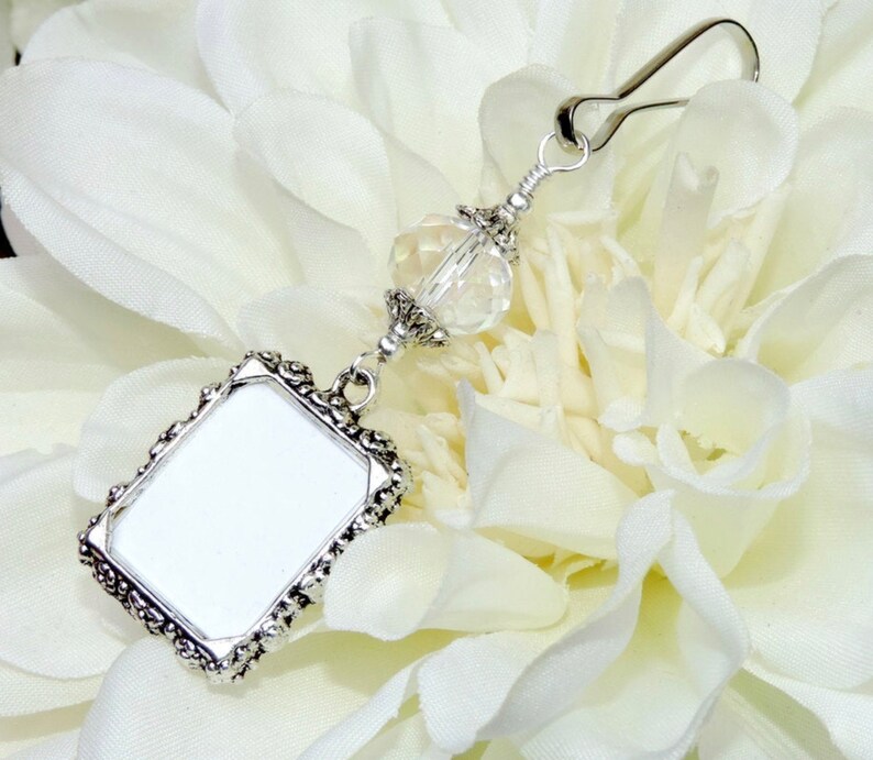 Wedding bouquet photo charms. 2x Pearl memorial charms. Set of 2 bridal bouquet charms. Pair of pearl Wedding keepsakes. Bridal shower gift. Clear crystals