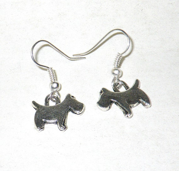 Items similar to Little dog earrings. Silver tone dog jewelry ...