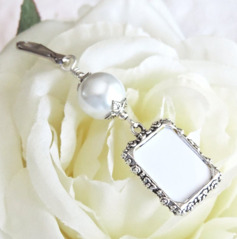 Wedding bouquet charm. Memorial photo for a Bridal bouquet. White, Pink, blue, ivory or gold. Handmade bridal shower gift for a bride. image 1