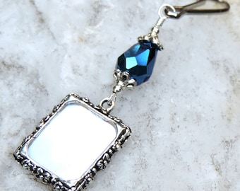 Wedding bouquet charm with blue teardrop crystal. Something blue for the bride to be. Wedding keepsake.