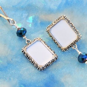 A lapel pin and a wedding bouquet charm set for the bride and groom. Both have a small picture frame in antique silver tones and a dark blue crystal. You can add the photos yourself or chose for me to do them. Other beads & colors available-just ask.