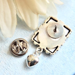 Memorial photo lapel pin with tiny heart and small picture frame. Graduation gift. Remembrance photo brooch. DIY or I do photo. image 5