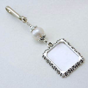 Wedding bouquet photo charm with Freshwater pearl. Memorial photo charm for a bride's bouquet. image 1