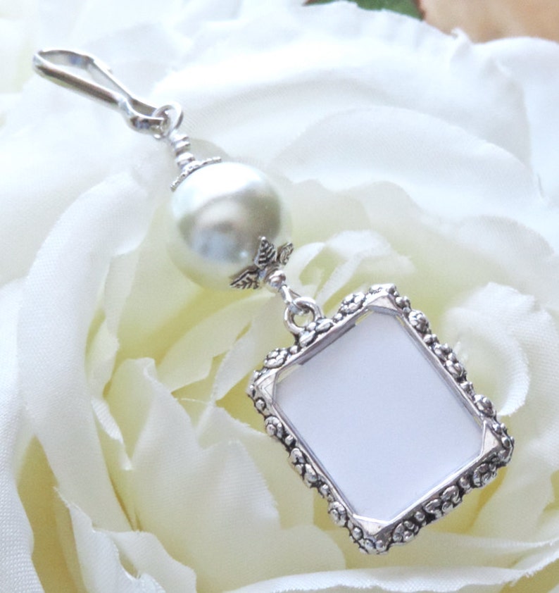 Wedding bouquet charm. Memorial photo for a Bridal bouquet. White, Pink, blue, ivory or gold. Handmade bridal shower gift for a bride. image 4