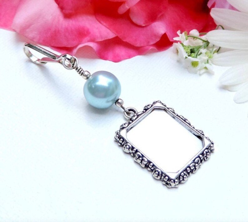 Wedding bouquet photo charm something blue. Bridal bouquet Etsy