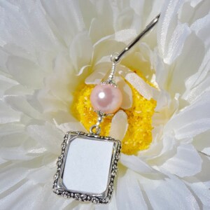 Something blue for the bride to be. Wedding bouquet photo charm with a one or 2 sided small picture frame. Pink