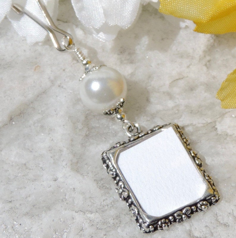 Something blue for the bride to be. Wedding bouquet photo charm with a one or 2 sided small picture frame. White