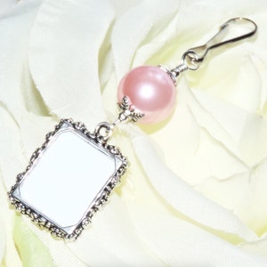 Wedding bouquet photo charm. Choose your colour, pearl memorial charm. Handmade wedding keepsake. image 5