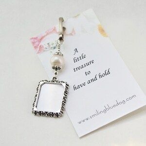 Wedding bouquet photo charm with Freshwater pearl. Memorial photo charm for a bride's bouquet. image 3