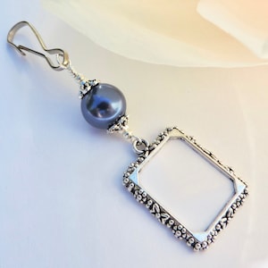 Wedding bouquet photo charm. Something blue for a bride. Navy blue Memorial charm with a single or double sided frame. Bridal bouquet charm.