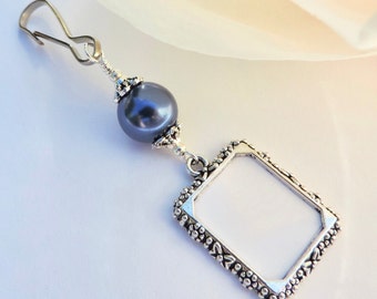 Wedding bouquet photo charm. Something blue for a bride. Navy blue Memorial charm with a single or double sided frame. Bridal bouquet charm.