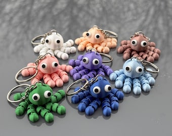 3D Printed Flexible Octopus Keychain, Wiggly Fidget Toy Charm, Big Eyes Bag Accessory