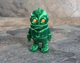 Chunky Retro Robot Figure, Metallic Sci-Fi Desk Decor, Kawaii Bot Collectible