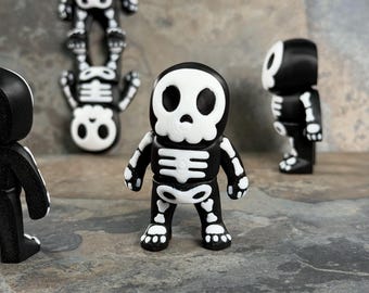 Chunky Halloween Skeleton Figure, Spooky Black White Decor, Collectible Toy