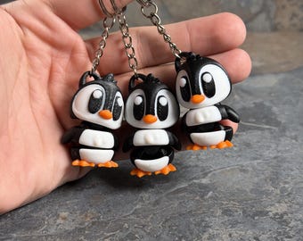 Big Eye Penguin Keychain, Kawaii Winter Animal Charm, Bag Accessory