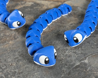 Articulated Blue Wiggle Snake Toy, Desk Decor, Poseable Reptile Figure
