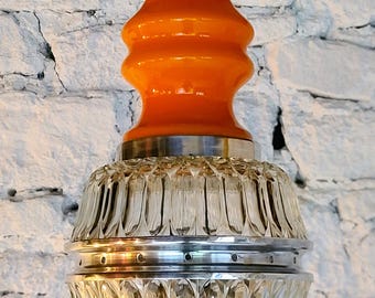 French Vintage Opaline Glass Pendant Light: 1970s Modernist Ceiling Lamp