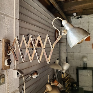 Vintage Scissor Lamp – Industrial Loft Decor – Articulated Accordion French MAZDA Light 1930