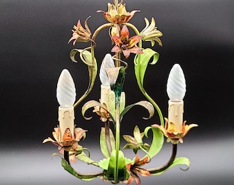 Lámpara de techo florentina pintada a mano en metal, circa 1960 – Lámpara de techo vintage floral restaurada
