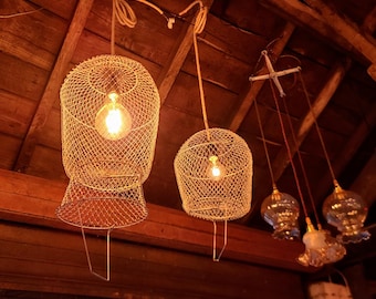 Fish pendant lighting - upcycled fish trap - French vintage