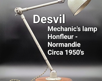 Rare 1950s Desvil French Industrial Two-Arm Mechanic Workbench Lamp