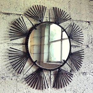 Sunburst Franse vintage handgemaakte spiegel
