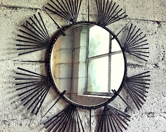 Sunburst Gold Mirror 65cm | French Antique Empire Style Wall Decor, unique handcrafted brutalist mirror