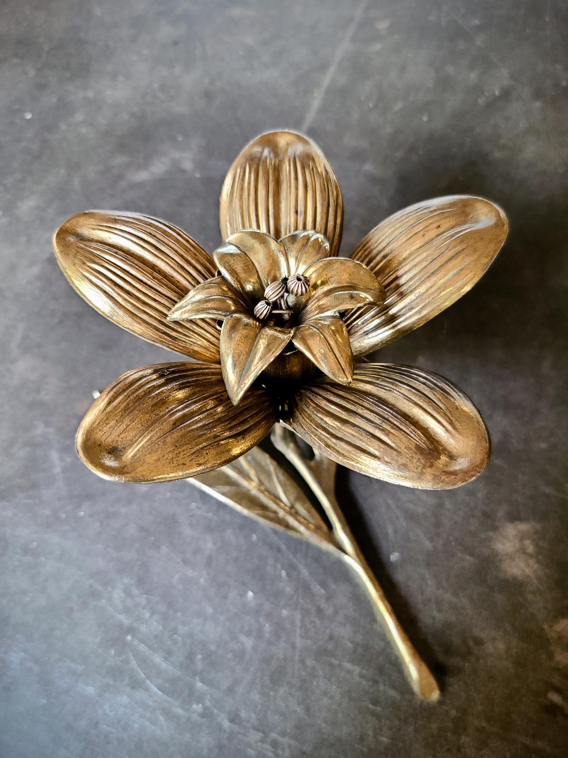 Vintage Brass-style Lily Ashtray | Large Decorative Metal