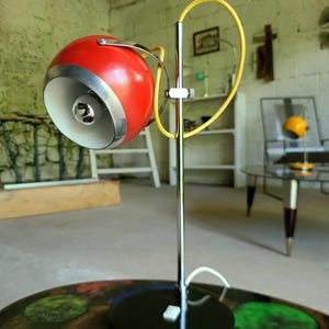 Vintage French Space Age Eyeball Lamp: Red Glitter Aluminor, 1960s Restored
