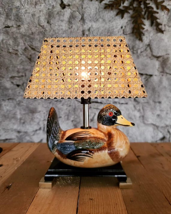 Vintage Ceramic Duck Lamp: Hand-painted Cane Lampshade - Etsy