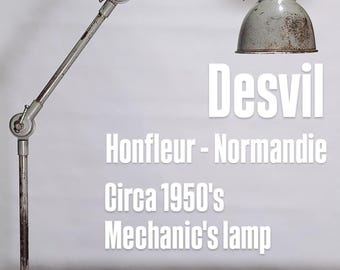 Rare 1950s Desvil French Industrial Three-Arm Mechanic Workbench Lamp