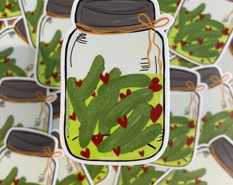 Pickle Jar Red Hearts Vinyl Sticker for hydros, laptops, journals, surfboards and more **FREE SHIPPING**