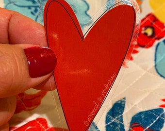 Glossy Red Heart “clear” Vinyl Sticker for hydros, laptops, journals, surfboards and more **FREE SHIPPING**