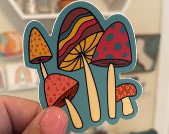 Retro Mushrooms Vinyl Sticker for hydros, laptops, journals, surfboards and more **FREE SHIPPING**