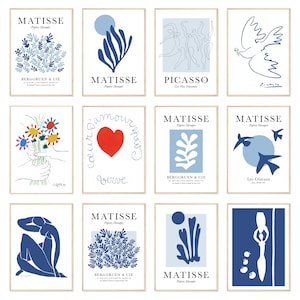 Matisse & Picasso blå väggkonstpaket (12 posters ingår). Mixa och matcha för att skapa din egen vägg!